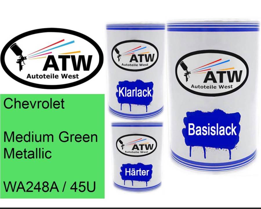 Chevrolet, Medium Green Metallic, WA248A / 45U: 500ml Lackdose + 500ml Klarlack + 250ml Härter - Set, von ATW Autoteile West.